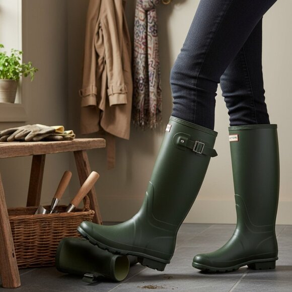 Hunter Field Huntress Dark Olive Tall Wellington Rain Snow Boot, Size 5 - Picture 2 of 10